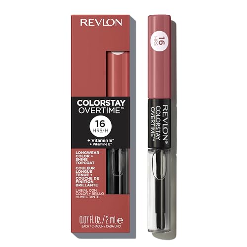 Revlon Liquid Lipstick with Clear Lip Gloss, ColorStay Overtime Lipcolor, Dual Ended with Vitamin E, 350 Bare Maximum, 0.07 Fl Oz (Pack of 1) - Morena Vogue