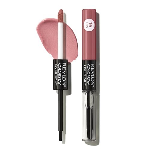 Revlon Liquid Lipstick with Clear Lip Gloss, ColorStay Overtime Lipcolor, Dual Ended with Vitamin E, 350 Bare Maximum, 0.07 Fl Oz (Pack of 1) - Morena Vogue