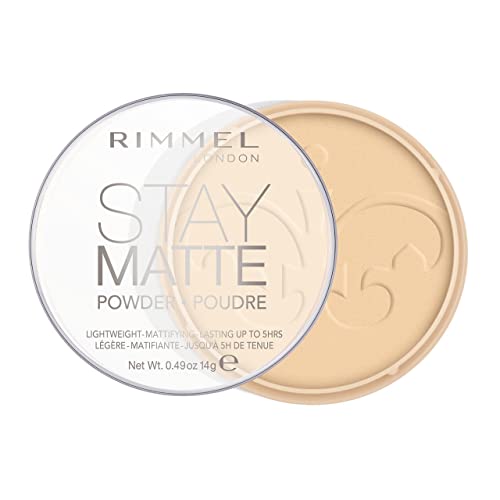 Rimmel London Stay Matte - 001 Transparent - Pressed Powder, Lightweight, High Coverage, Shine Control, 0.49oz - Morena Vogue