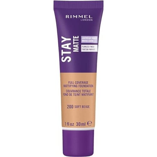 Rimmel London Stay Matte Liquid Mousse - 200 Soft Beige - Foundation, Lightweight, Shine Control, Oil-Free, 1oz - Morena Vogue