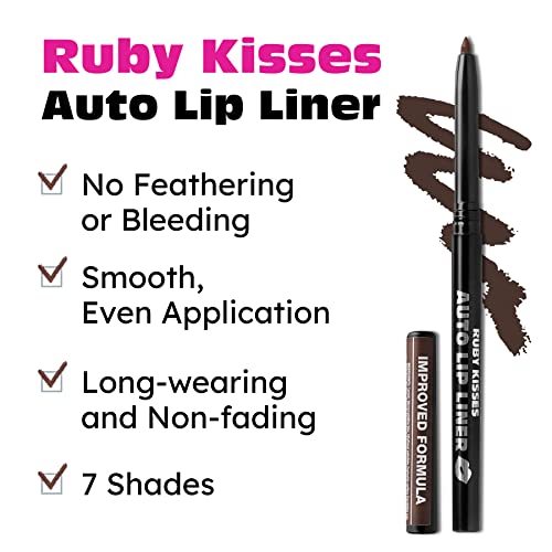 Ruby Kisses Auto Lip Liner Pencil, Long Lasting & Non-Fading, Smooth Application, Non-Feathering with Rich Color, No Sharpener Needed, Ideal for Full Lips Look (Dark Brown) - Morena Vogue