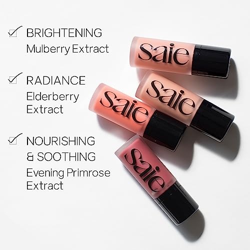 Saie Dew Blush - Lightweight Liquid Blush with a Blendable + Buildable Cream Finish - Dewy Cheek Tint with Doe Foot Wand Makeup Applicator - Cool Baby Pink Blush - Baby (.40 oz) - Morena Vogue