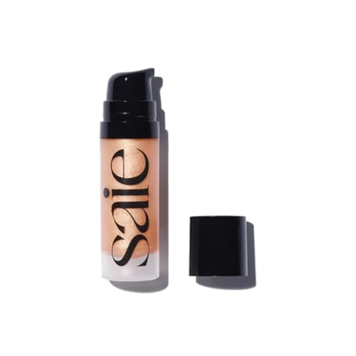 Saie Mini Glowy Super Gel Lightweight Illuminator - Luminizer + Makeup Primer for Glowing Skin - Enriched with Vitamin C + Hydrating Squalane Oil - Wear Alone or Under Makeup - Sunglow (0.5 oz) - Morena Vogue