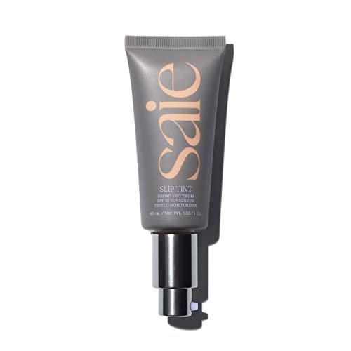 Saie Slip Tint SPF 35 Tinted Moisturizer - Light Coverage Moisturizer + Broad Spectrum Zinc Oxide Sunscreen with Hydrating Hyaluronic Acid - Shade Three + Half (1.35 oz) - Morena Vogue