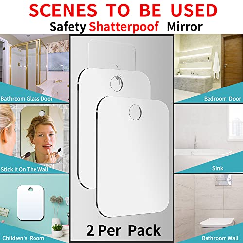 Shatterproof Shower Mirror Fogless for Shaving(2 Pack,Larger 10.7x8 inch)43% Than Original,Unbreakable Deluxe Plexiglass Makeup Mirror,Largest Bathroom Wall Hanging,Portable Handheld Camping,Silver - Morena Vogue