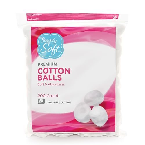 Simply Soft Premium Cotton Balls, 100% Pure Cotton, Absorbent, 200 Count (Pack of 3) - Morena Vogue