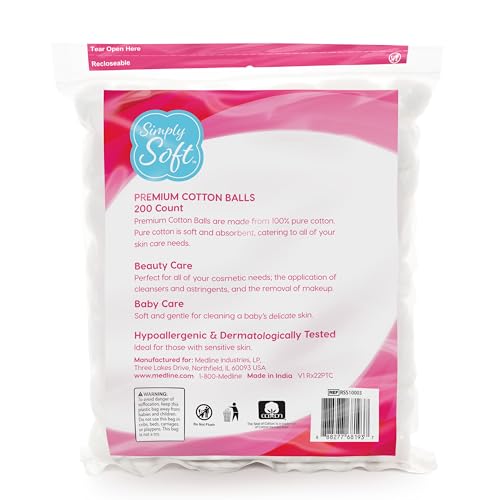 Simply Soft Premium Cotton Balls, 100% Pure Cotton, Absorbent, 200 Count (Pack of 3) - Morena Vogue