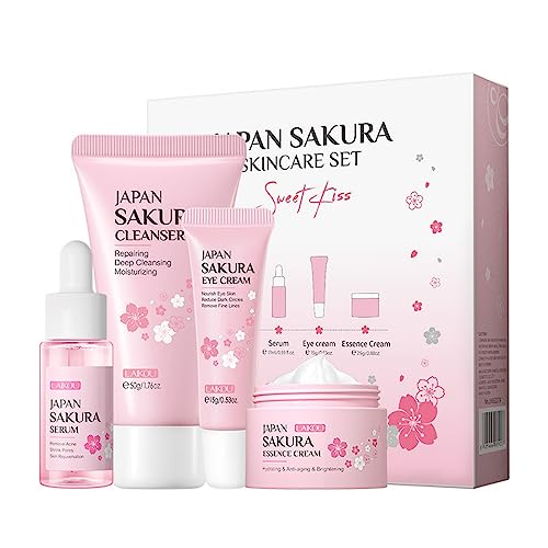 Skin Daily Skincare Set Gentle Skin Cleaning & Care Teenage Girls and Women Gift Set Includes Cleanser Serum Essence Eye Cream (4PCS) - Morena Vogue