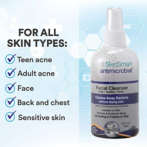 SkinSmart Facial Cleanser for Acne, Targets Bacteria for Active Teenage Athletes Post Workout and Adult Acne, 8 oz Spray Bottle, Safe for Multiple Daily Uses - Morena Vogue