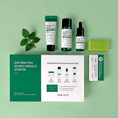 SOME BY MI AHA BHA PHA 30Days Starter Kit - Toner 1.01Oz, Serum 0.33Oz, Cream 0.7Oz, Cleansing Bar 1.05Oz - Mild Exfoliating Daily Skin Care Set - Skin Wastes, Sebum, Oiliness Care - Korean Skin Care - Morena Vogue