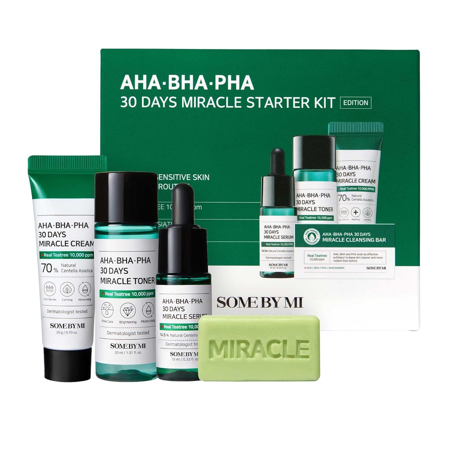 SOME BY MI AHA BHA PHA 30Days Starter Kit - Toner 1.01Oz, Serum 0.33Oz, Cream 0.7Oz, Cleansing Bar 1.05Oz - Mild Exfoliating Daily Skin Care Set - Skin Wastes, Sebum, Oiliness Care - Korean Skin Care - Morena Vogue