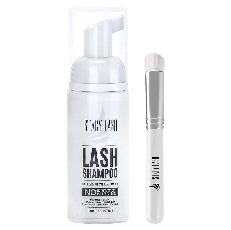 STACY LASH Eyelash Extension Shampoo + Brush / 1.69 fl.oz / 50ml / Eyelid Foaming Cleanser/Wash for Extensions & Natural Lashes/Safe Makeup Remover/Supplies for Professional & Home Use - Morena Vogue