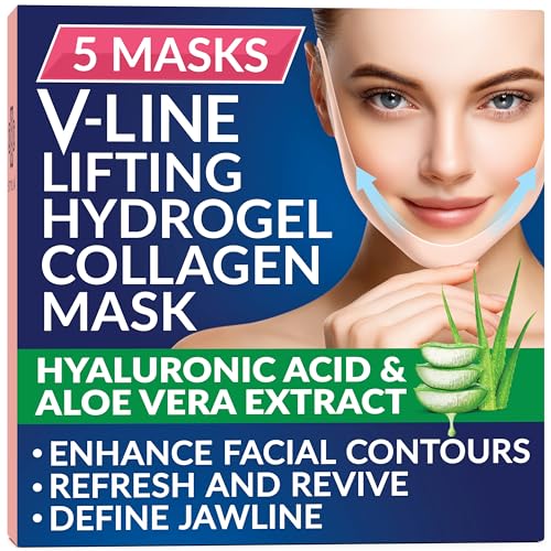 Stylia Double Chin Mask - V Line Chin Strap - Toning Hydrogel Collagen Face Mask with Hyaluronic Acid & Aloe Vera - 5PC - Morena Vogue