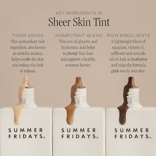 Summer Fridays Sheer Skin Tint - Tinted Moisturizer with Hyaluronic Acid - Helps Diminish Uneven Skin Tone - Sheer to Light Coverage - Shade 4 - Light-Medium with Neutral Olive Undertones (1 Fl Oz) - Morena Vogue