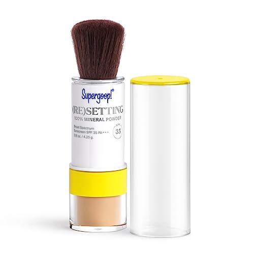 Supergoop! (Re) setting 100% Mineral Powder, Medium - 0.15 oz - Makeup Setting Powder + Broad Spectrum SPF 35 PA+++ Sunscreen - With Ceramides, Olive Glycerides & Coated Silica Spheres - Morena Vogue