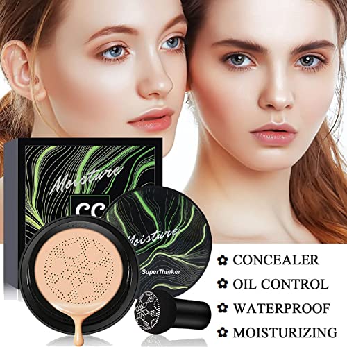 SuperThinker Air Cushion CC Cream Mushroom Head Foundation, Moisturizing BB Cream Makeup Long Lasting Matte Concealer (Natural) - Morena Vogue