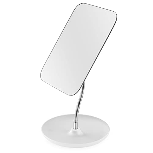 Table Vanity Mirror with Stand - Makeup Mirror for Desk - Adjustable Flexible Gooseneck, 360°Rotation Folding Portable Bathroom Shaving Cosmetic Mirror Square - Morena Vogue