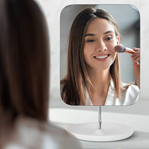 Table Vanity Mirror with Stand - Makeup Mirror for Desk - Adjustable Flexible Gooseneck, 360°Rotation Folding Portable Bathroom Shaving Cosmetic Mirror Square - Morena Vogue