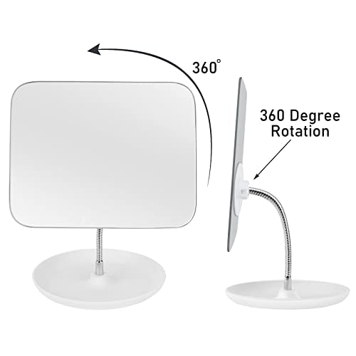 Table Vanity Mirror with Stand - Makeup Mirror for Desk - Adjustable Flexible Gooseneck, 360°Rotation Folding Portable Bathroom Shaving Cosmetic Mirror Square - Morena Vogue