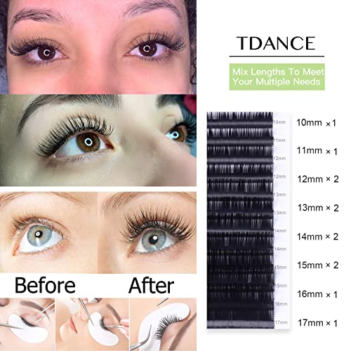 TDANCE Classic Lash Extensions Premium C CC D DD J B L Curl 0.03-0.18mm Thickness Semi Permanent Volume Eyelash Extensions Professional Salon Use Mixed 10-17mm Length In One Tray (D-0.05,10-17mm) - Morena Vogue