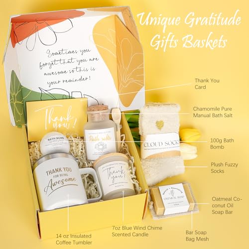 Thank You Gifts for Women, 8pcs Employee Appreciation Gifts Baskets for Women Thank You Farewell Gifts for Coworkers Teacher Boss Hostess Secretary Nurse Mom Pastor- Best Spa Gratitude Box w/Candle - Morena Vogue