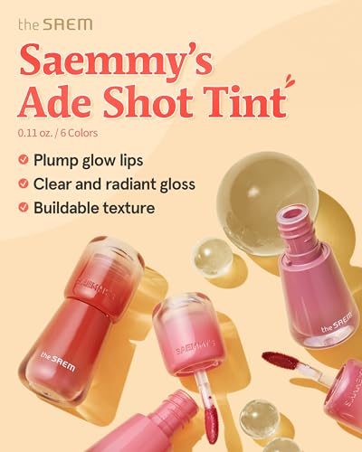 THESAEM Saemmy's Ade Shot Tint - Korean Lip Titnt, Water Gel Lip Stain with Plump Glowy Moisturizing Finish, Buildable Radiant Gloss, Long-Lasting Comfort, 0.1 fl.oz. (04 Violet Gin) - Morena Vogue