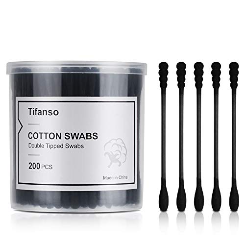 tifanso 200 Count Black Cotton Swabs, Natural Black Double Tipped Cotton Buds, Cruelty-Free Ear Swabs, Chlorine-Free Hypoallergenic - Morena Vogue