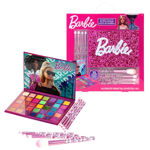 Townley Girl Barbie 35-Well Eyeshadow Palette, Shimmery and Opaque Colors, Pigmented Blendable, 8 Application Brushes Non-Toxic 8+, Perfect for Parties, Sleepovers & Makeovers - Morena Vogue