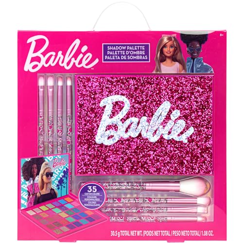 Townley Girl Barbie 35-Well Eyeshadow Palette, Shimmery and Opaque Colors, Pigmented Blendable, 8 Application Brushes Non-Toxic 8+, Perfect for Parties, Sleepovers & Makeovers - Morena Vogue