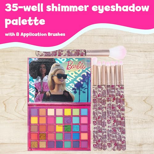 Townley Girl Barbie 35-Well Eyeshadow Palette, Shimmery and Opaque Colors, Pigmented Blendable, 8 Application Brushes Non-Toxic 8+, Perfect for Parties, Sleepovers & Makeovers - Morena Vogue