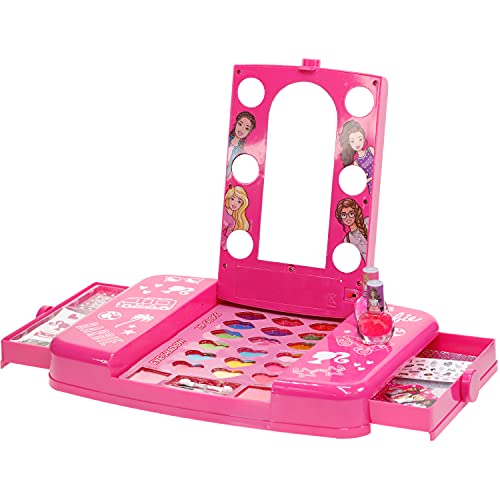 Townley Girl Barbie Beauty Vanity Set with Light-Up Mirror | Includes Lip Gloss, Eye Shadow, Brushes, Nail Polish, Accessories, and More! |Ages 3+ | Perfect for Parties, Sleepovers, and Makeovers - Morena Vogue