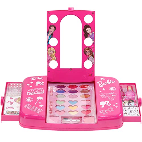 Townley Girl Barbie Beauty Vanity Set with Light-Up Mirror | Includes Lip Gloss, Eye Shadow, Brushes, Nail Polish, Accessories, and More! |Ages 3+ | Perfect for Parties, Sleepovers, and Makeovers - Morena Vogue