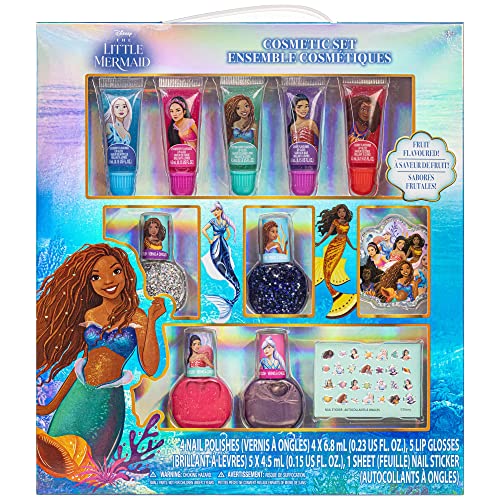 Townley Girl Disney The Little Mermaid Sparkly Cosmetic Makeup Set for Girls with Lip Gloss Nail Polish Nail Stickers 11 Pcs| Perfect for Parties Sleepovers Makeovers| Birthday Gift for Girls 3 Yrs+ - Morena Vogue