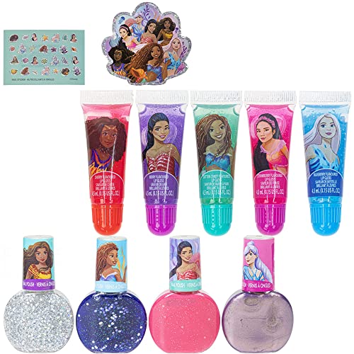 Townley Girl Disney The Little Mermaid Sparkly Cosmetic Makeup Set for Girls with Lip Gloss Nail Polish Nail Stickers 11 Pcs| Perfect for Parties Sleepovers Makeovers| Birthday Gift for Girls 3 Yrs+ - Morena Vogue