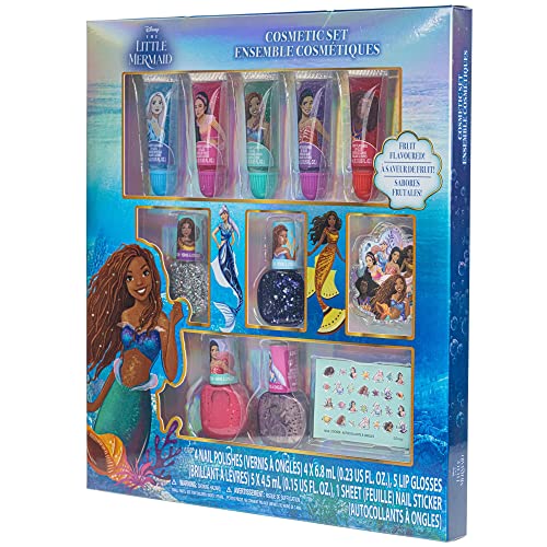 Townley Girl Disney The Little Mermaid Sparkly Cosmetic Makeup Set for Girls with Lip Gloss Nail Polish Nail Stickers 11 Pcs| Perfect for Parties Sleepovers Makeovers| Birthday Gift for Girls 3 Yrs+ - Morena Vogue