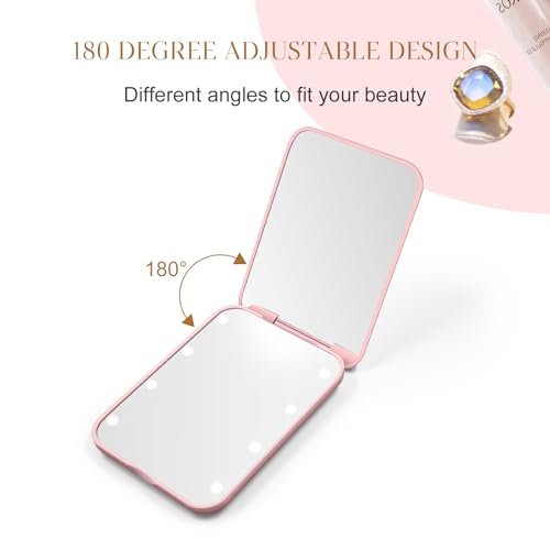 Travel Mirror with Light, 1X/3X Magnification LED Compact Mirror with Nternal BIattery, Pink Mini Mirror for Purse, Pocket,Travel and Gift - Morena Vogue