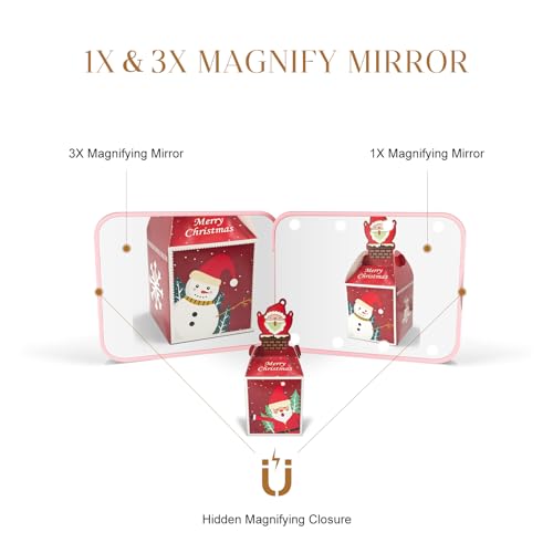 Travel Mirror with Light, 1X/3X Magnification LED Compact Mirror with Nternal BIattery, Pink Mini Mirror for Purse, Pocket,Travel and Gift - Morena Vogue