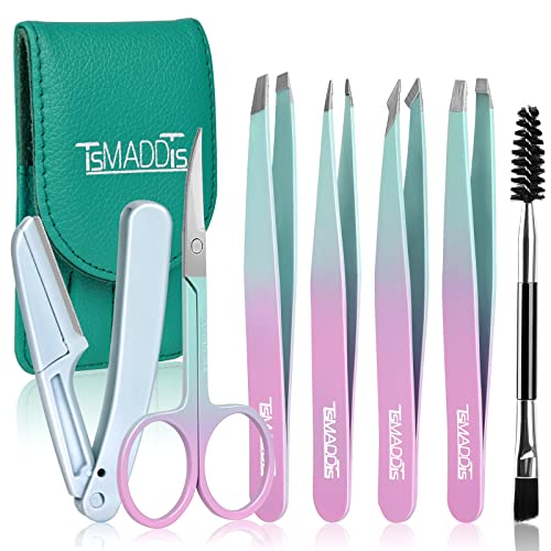 TsMADDTs Eyebrow Tweezer Set, 7 Pcs Tweezers Set for Women, Precision Tweezer for Eyebrows with Curved Scissors and Eyebrow Razor for Ingrown Hair - Morena Vogue