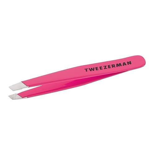 Tweezerman Stainless Steel Mini Slant Tweezer, Neon Pink, 1 Count - Morena Vogue