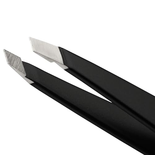 Tweezerman Stainless Steel Slant Tweezer - Eyebrow Tweezers for Women and Men (Black) - Morena Vogue