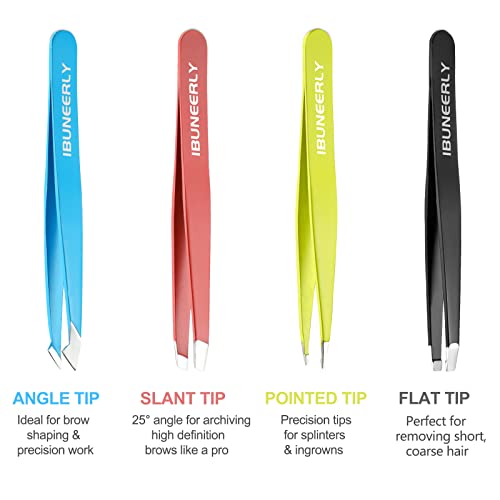 Tweezers Set, 4Pcs Tweezers for Women with Travel Case, Professional Stainless Steel Eyebrows Tweezers, Great Precision Tweezers for Ingrown Hair, Facial Hair, Splinter Removal (Multi-Color) - Morena Vogue