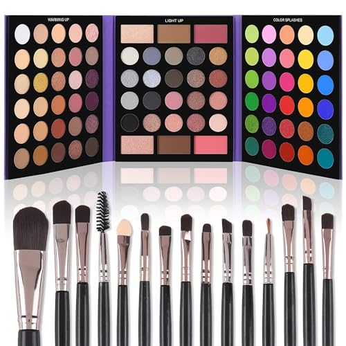 UCANBE Eyeshadow Palette with 15Pcs Brushes Makeup Set, Pigmented 86 Colors Make Up Sets Valentine's Day Gift, Matte Shimmer Glitter Eye Shadow Pallet Highlighter Contour Blush Powder Brush Beauty Kit - Morena Vogue