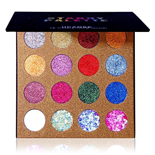 UCANBE Pro Glitter Eyeshadow Palette - Professional 16 Colors - Chunky & Fine Pressed Glitter Eye Shadow Powder Makeup Pallet Highly Pigmented Ultra Shimmer for Face Body - Morena Vogue