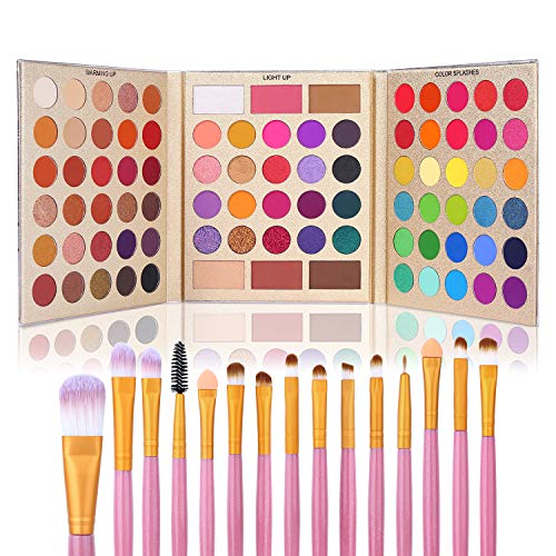 UCANBE Professional 86 Colors Eyeshadow Palette with 15pcs Makeup Brushes Set Matte Glitter Long Lasting Highly Pigmented Waterproof Contour Blush Powder Highlighter All in One - Morena Vogue