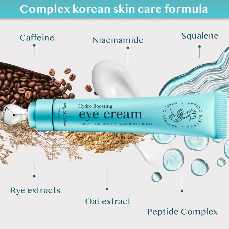 Under Eye Cream for Dark Circles and Puffiness - Caffeine Eye Cream Anti Aging Brightener With Niacinamide, Squalane, Peptide Complex, Korean Skin Care Formula - Massage Zinc Roller - Puffy Eyes - Morena Vogue