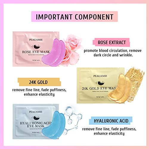 Under Eye Patches (30 Pairs) Gold Eye Mask and Hyaluronic Acid Eye Patches for puffy eyes,Rose Eye Masks for Dark Circles and Puffiness under eye treatment skin care products… - Morena Vogue