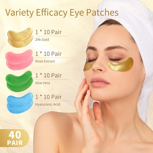 Under Eye Patches, 40 Pairs Eye Mask for Dark Circles, Puffy Eyes, Undereye Bags,Wrinkles,Eye Mask Patches with 24K Gold, Hyaluronic Acid,Rose & Aloe Vera, Eye Treatment Skin Care for Men & Women Gift - Morena Vogue