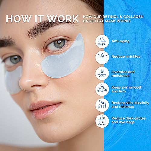 Under Eye Patches for Dark Circles: 30 Pairs Enaskin Naturals Retinol Collagen Eye Gels Mask - Reduce Wrinkles Puffy & Bags - Skin Treatment Pads - Anti Aging Moisturizer For Women Gift (Blue) - Morena Vogue