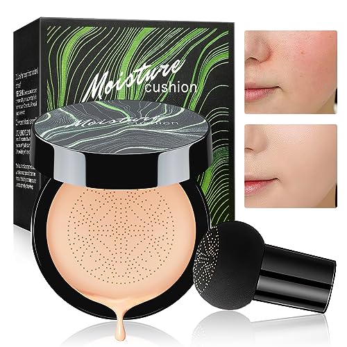 Ursoulney Mushroom Head Air Cushion CC Cream - BB Cream Foundation Makeup Moisturizing Concealer Long-Lasting, Cushion Foundation Full Coverage Self Adjusting for Mature Skin & All Skin Types (Nude) - Morena Vogue