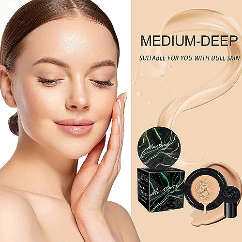 Ursoulney Mushroom Head Air Cushion CC Cream - BB Cream Foundation Makeup Moisturizing Concealer Long-Lasting, Cushion Foundation Full Coverage Self Adjusting for Mature Skin & All Skin Types (Nude) - Morena Vogue